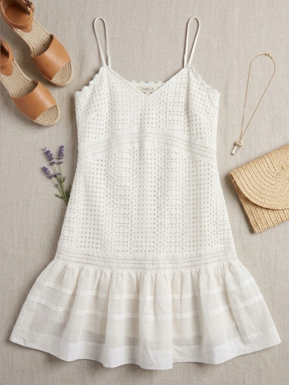 White Eyelet & Ruffle Hem Dress